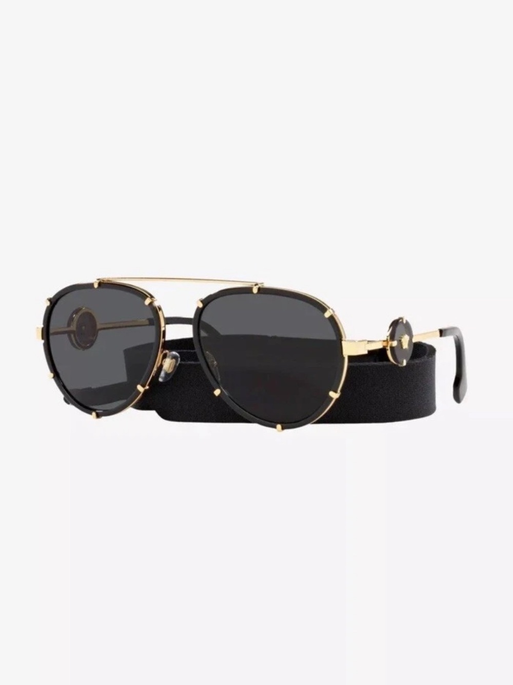 Versace Gold Frame Black Lens Aviator Sunglasses with Black Strap original